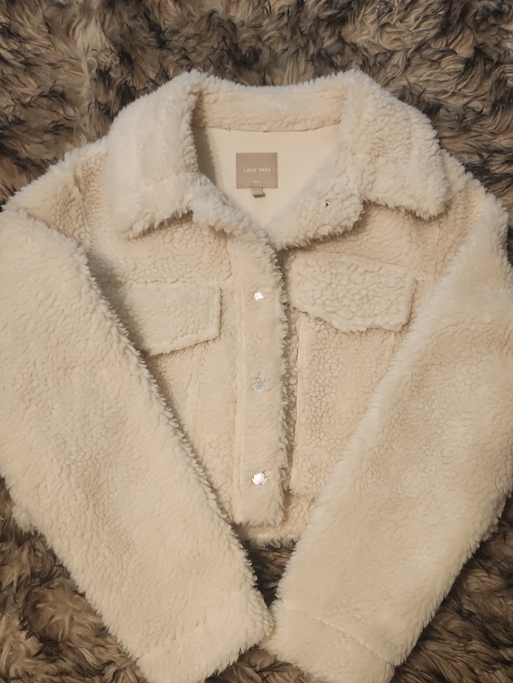 Willow Boutique Love Tree Ivory Teddy Sherpa Jacket